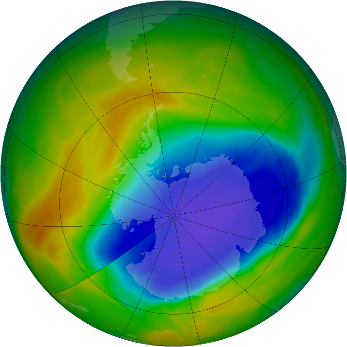 Antarctic ozone map for 28 October 2007